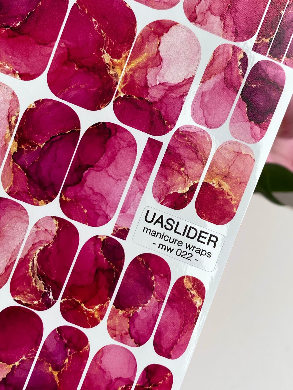 Pink Watercolor Marble Manicure Wraps — Golden Yellow Veins | mw-022 - UASLIDER