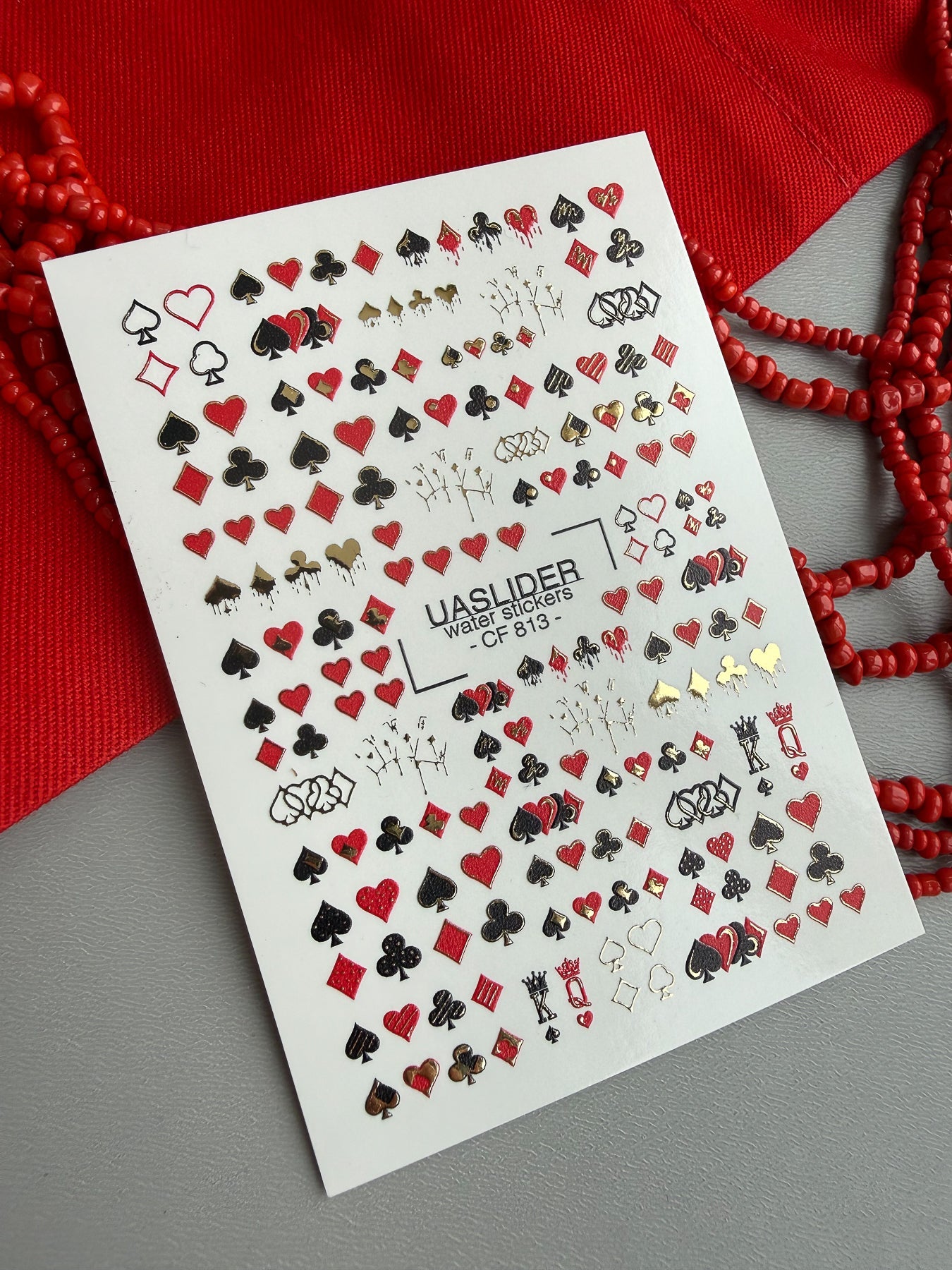 Playing Card Nail Decals — Suits Hearts Spades Gold Foil | CF - 813 - UASLIDER