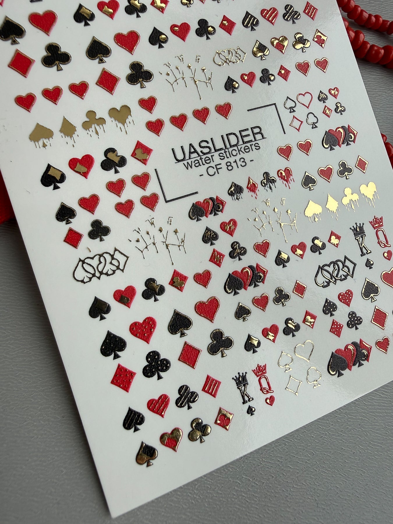 Playing Card Nail Decals — Suits Hearts Spades Gold Foil | CF - 813 - UASLIDER