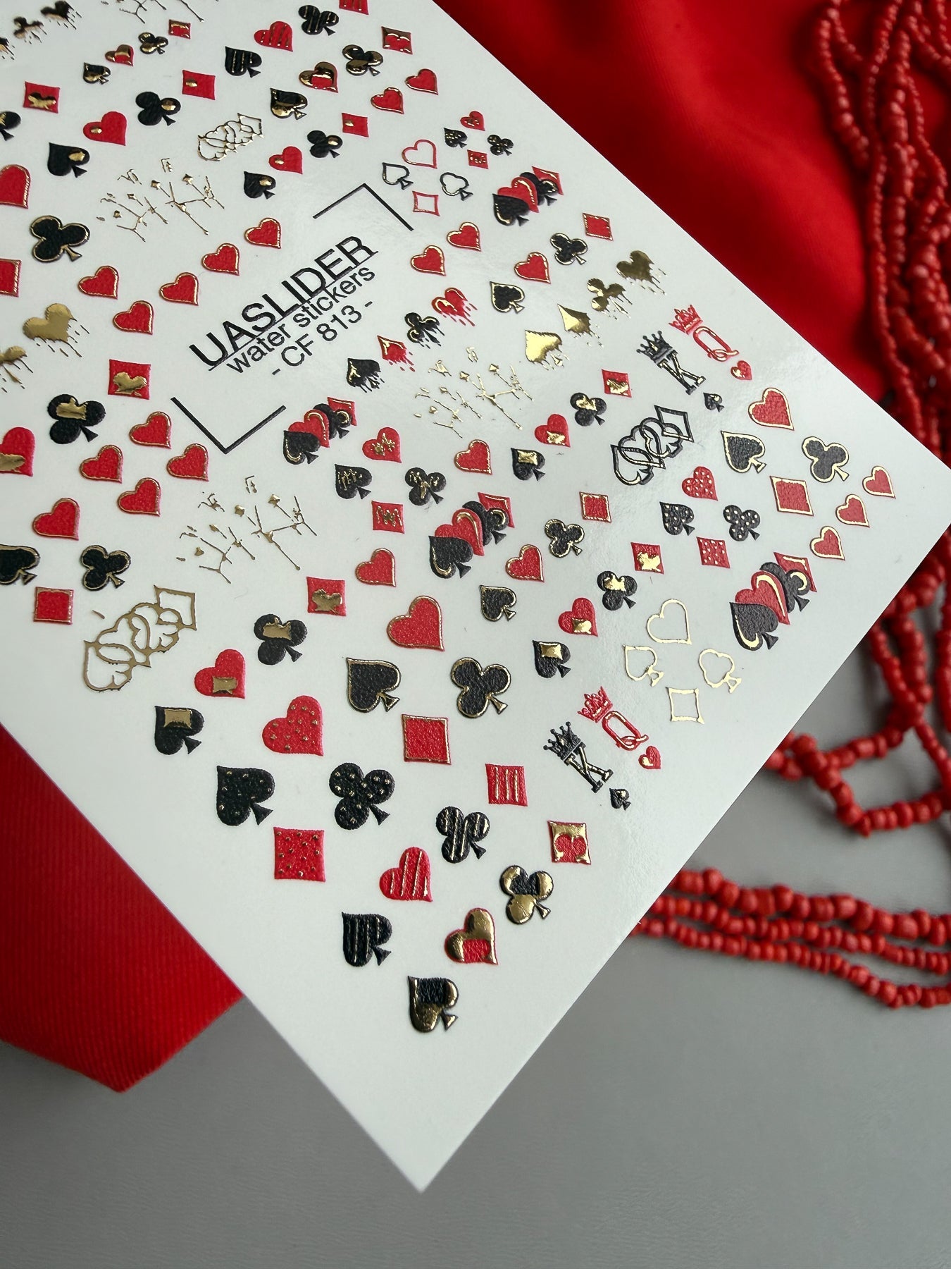 Playing Card Nail Decals — Suits Hearts Spades Gold Foil | CF - 813 - UASLIDER