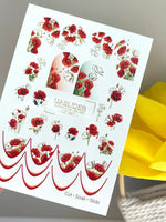 Poppy Nail Decals — Red Poppies & Gold Foil Outlines | CF - 867 - UASLIDER