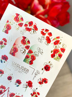 Poppy Nail Decals — Red Poppies & Gold Foil Outlines | CF - 867 - UASLIDER