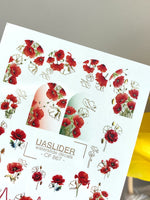 Poppy Nail Decals — Red Poppies & Gold Foil Outlines | CF - 867 - UASLIDER
