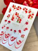 Poppy Nail Decals — Red Poppies & Gold Foil Outlines | CF - 867 - UASLIDER