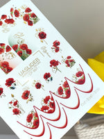 Poppy Nail Decals — Red Poppies & Gold Foil Outlines | CF - 867 - UASLIDER