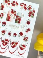 Poppy Nail Decals — Red Poppies & Gold Foil Outlines | CF - 867 - UASLIDER