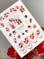 Poppy Nail Decals — Red Poppies & Gold Foil Outlines | CF - 867 - UASLIDER