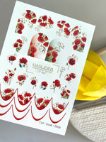 Poppy Nail Decals — Red Poppies & Gold Foil Outlines | CF - 867 - UASLIDER