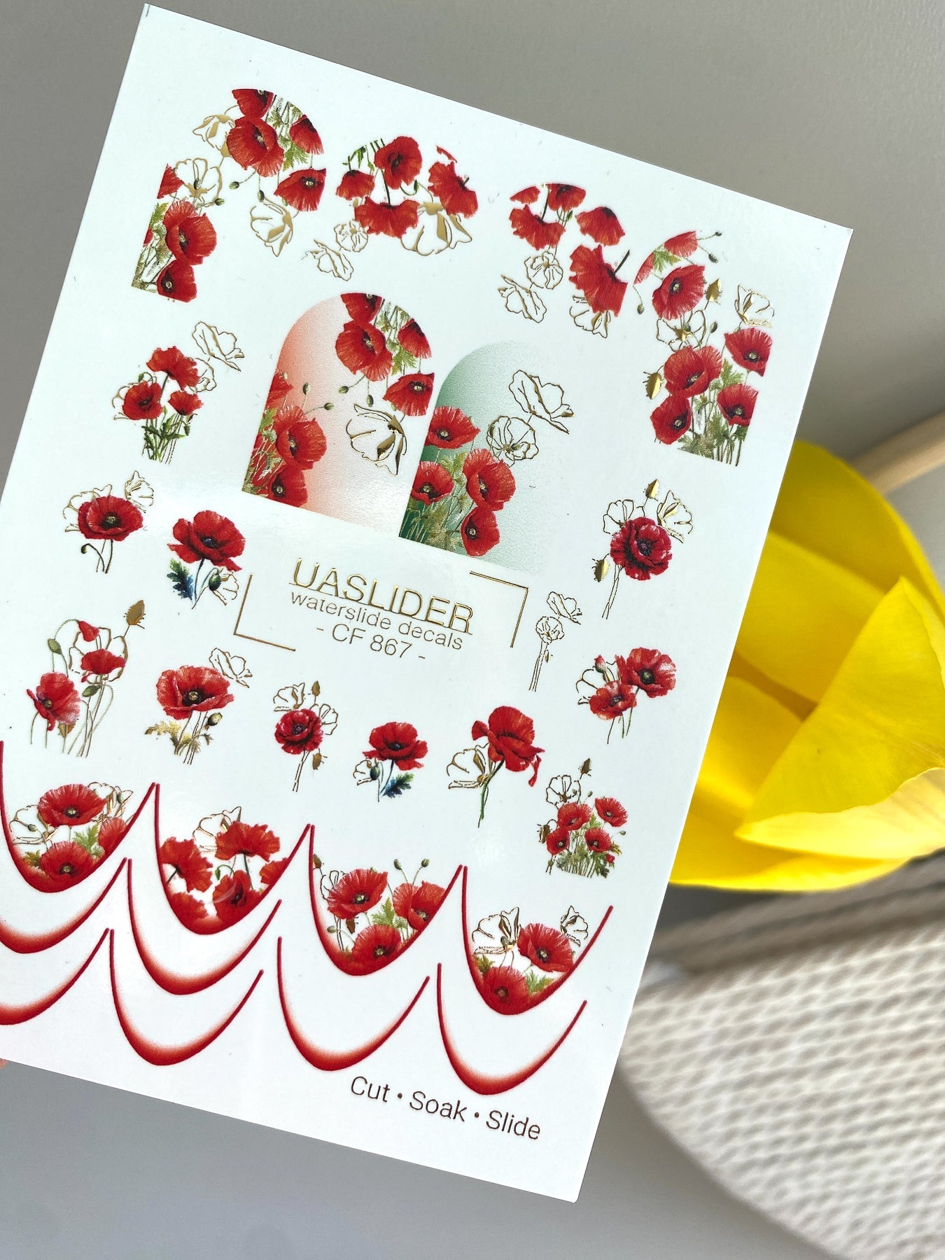 Poppy Nail Decals — Red Poppies & Gold Foil Outlines | CF - 867 - UASLIDER