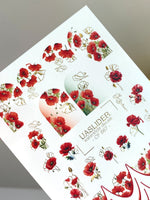 Poppy Nail Decals — Red Poppies & Gold Foil Outlines | CF - 867 - UASLIDER
