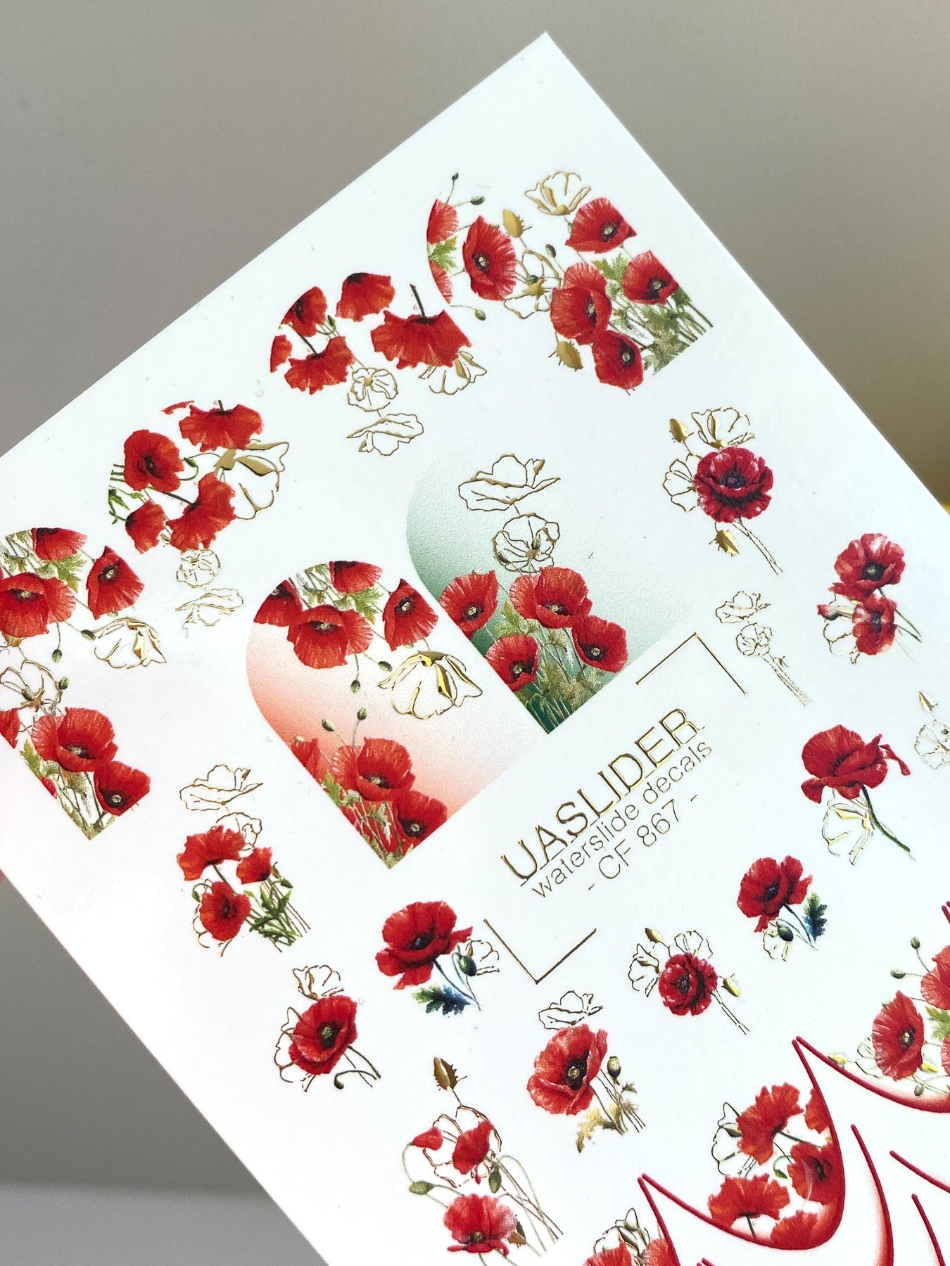 Poppy Nail Decals — Red Poppies & Gold Foil Outlines | CF - 867 - UASLIDER