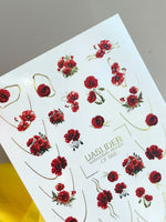 Poppy Nail Decals — Red Poppies with Gold Foil Line Art | CF - 868 - UASLIDER