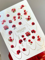Poppy Nail Decals — Red Poppies with Gold Foil Line Art | CF - 868 - UASLIDER