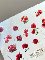Poppy Nail Decals — Red Poppies with Gold Foil Line Art | CF - 868 - UASLIDER