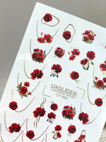 Poppy Nail Decals — Red Poppies with Gold Foil Line Art | CF - 868 - UASLIDER