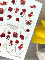 Poppy Nail Decals — Red Poppies with Gold Foil Line Art | CF - 868 - UASLIDER