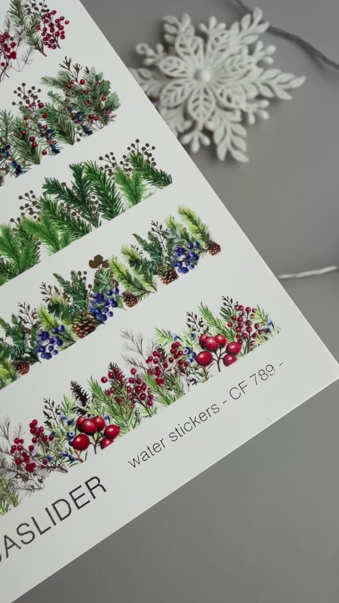 Christmas Nail Decals — Pine & Berry Botanical Strips Gold Foil | CF-789