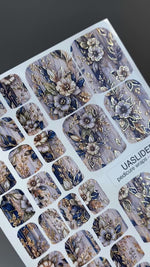 Blue Botanical Pedicure Wraps — Gold Foil Florals | pwg-058