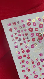 Kiss & Valentine Nail Decals — Lips, Hearts & Gold Foil | CF-810