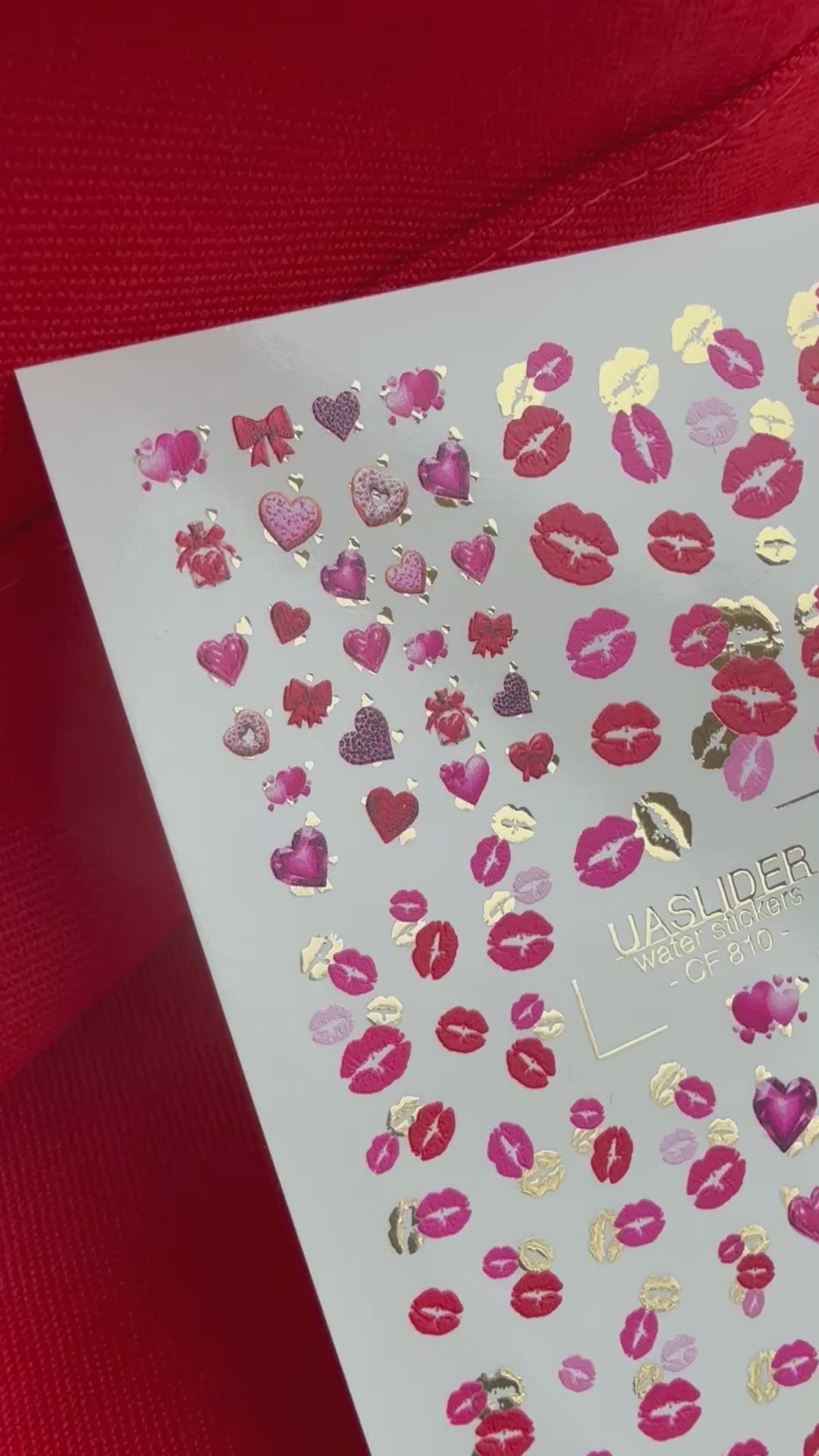 Kiss & Valentine Nail Decals — Lips, Hearts & Gold Foil | CF-810