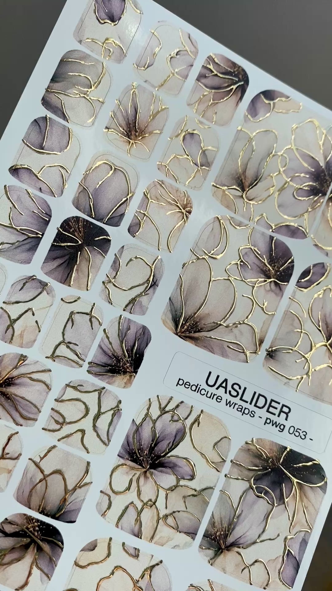 Smoky Floral Pedicure Wraps — Gold Foil | pwg-053