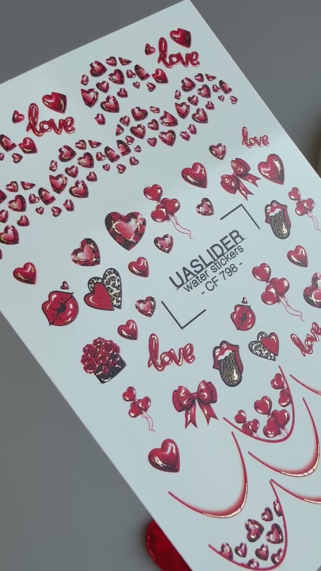 Valentine Heart Nail Decals — Red Love Gold Foil | CF-798