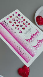 Valentine Nail Decals — Pink Ombre Hearts & Silver Foil | CF-806
