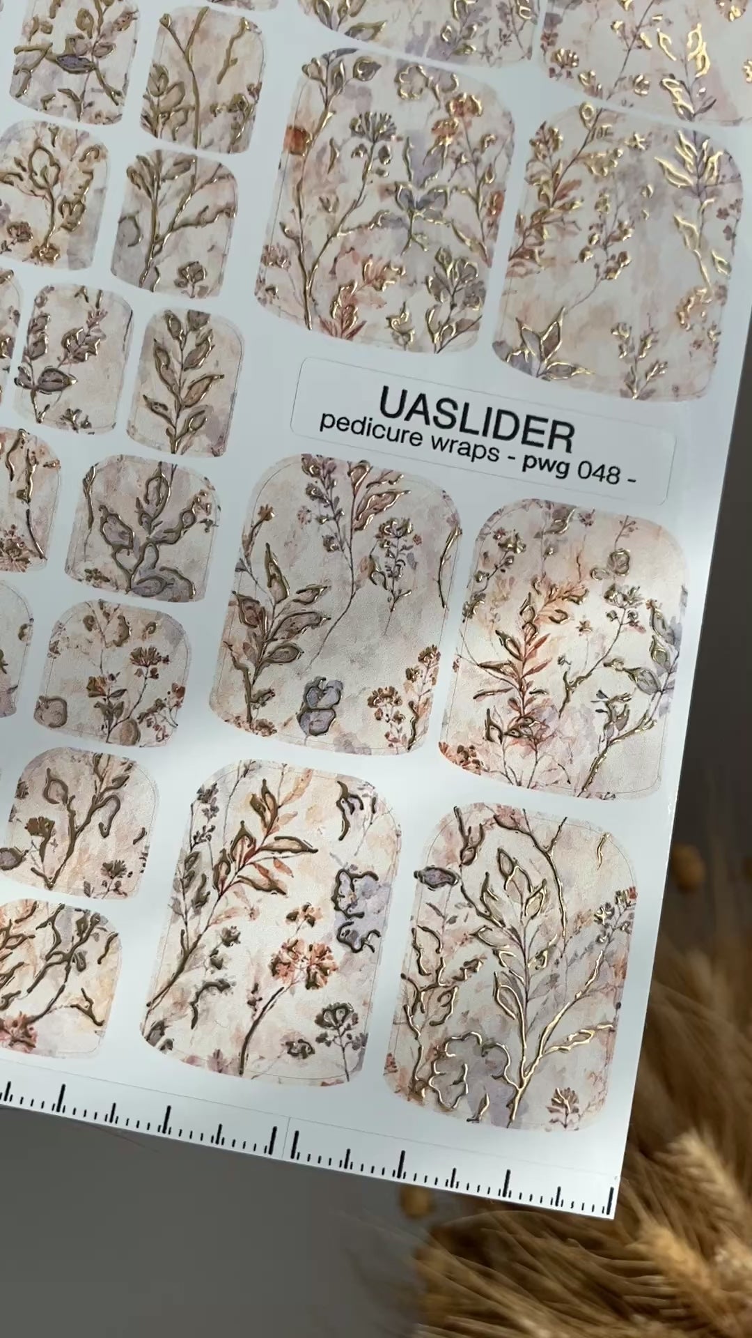 Blush Botanical Pedicure Wraps — Gold Foil Florals | pwg-048