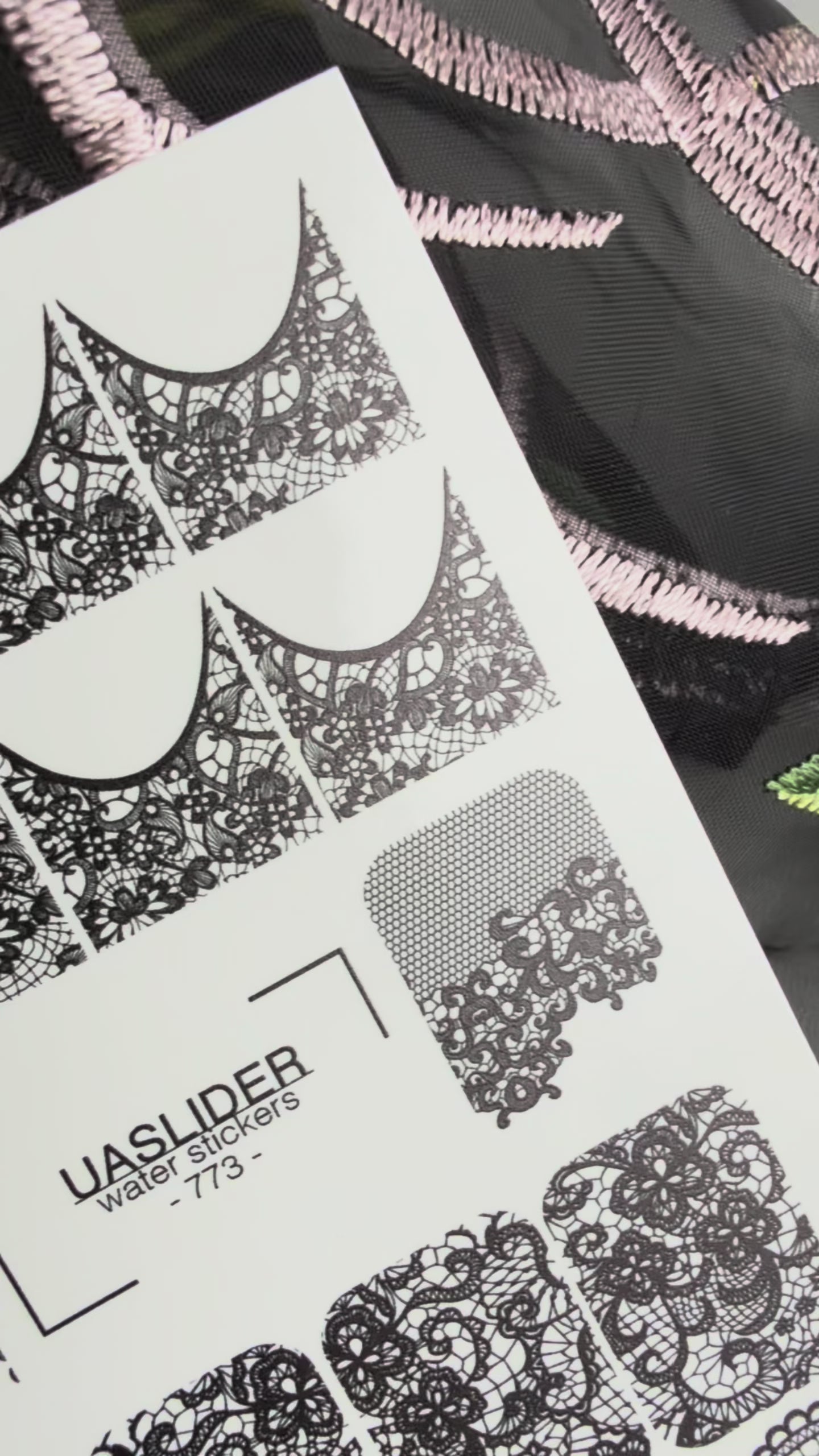 Lace Nail Decals — Black Floral & Mesh Full Cover | 773