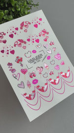 Valentine Nail Decals — Metallic Pink Hearts Sweets & Lips | MC-022