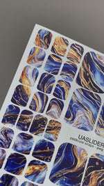 Blue Watercolor Marble Pedicure Wraps — Gold Foil | pwg-045