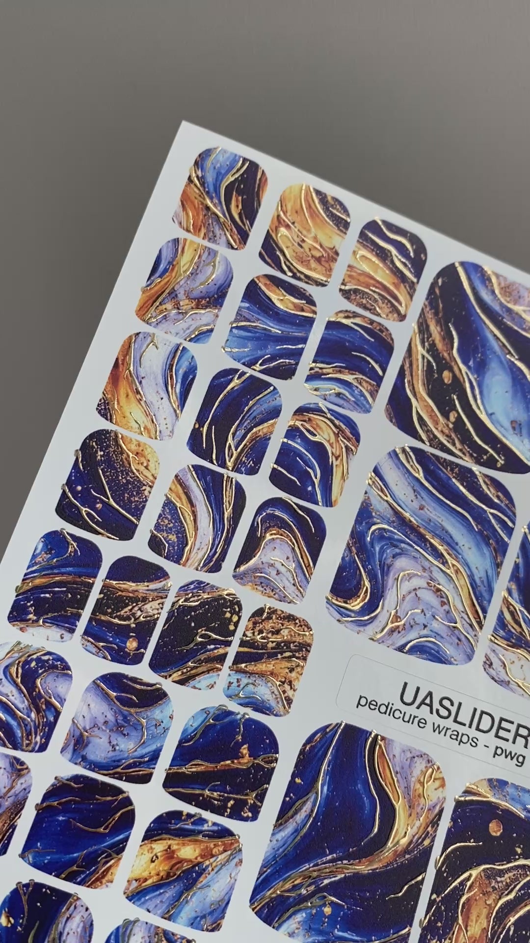 Blue Watercolor Marble Pedicure Wraps — Gold Foil | pwg-045
