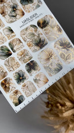 Smoky Green Floral Pedicure Wraps — Gold Foil Blooms | pwg-072