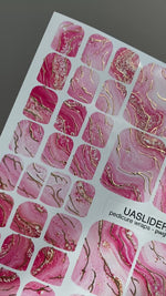 Pink Watercolor Marble Pedicure Wraps — Gold Foil | pwg-042