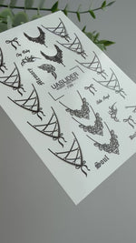 Gothic Lace Nail Decals — Corset Lines Bows Dark Script | 799