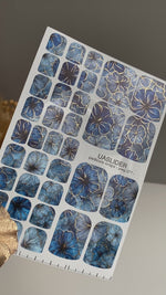 Blue Floral Pedicure Nail Wraps — Gold Foil | pwg-077