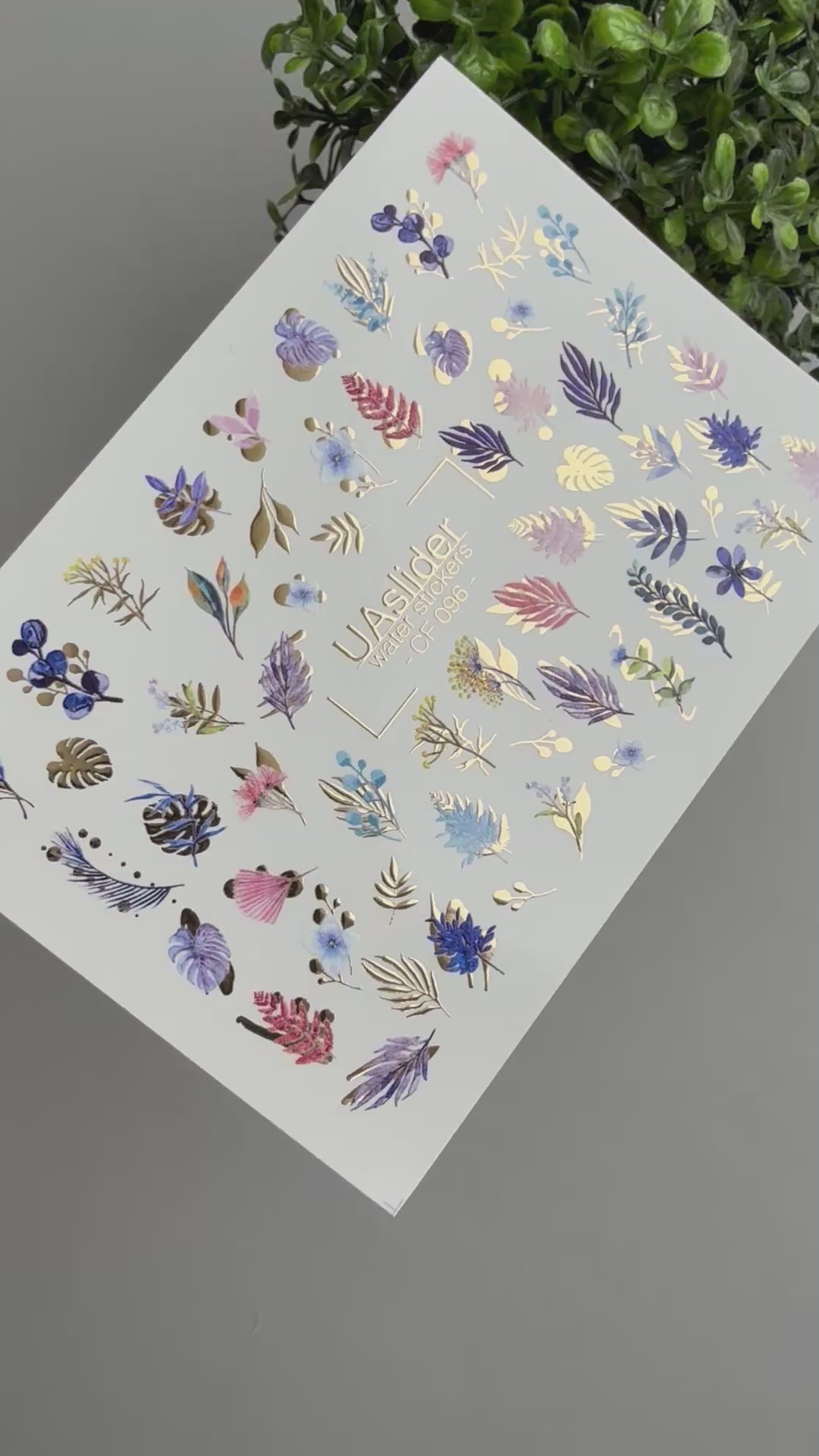 Leaf Nail Decals — Botanical Leaves & Gold Foil Branches | CF-096