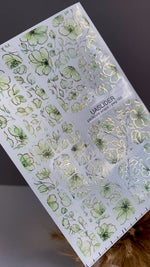 Mint Floral Pedicure Wraps — Gold Foil Outline | pwg-066