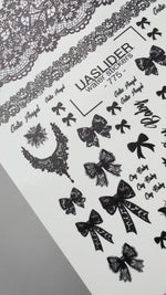 Gothic Nail Decals — Black Lace, Bows, Spiderwebs & Script | 775