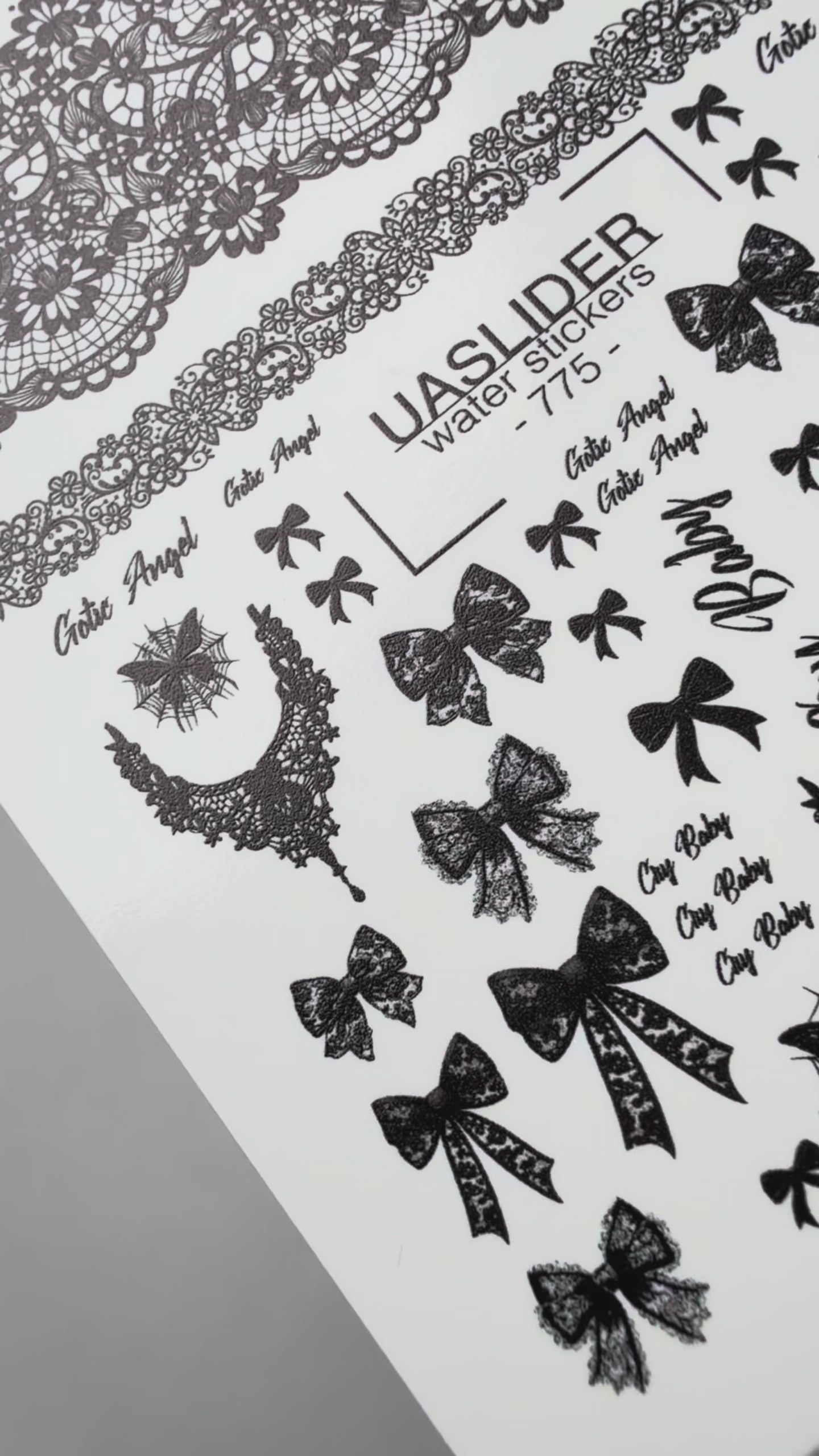 Gothic Nail Decals — Black Lace, Bows, Spiderwebs & Script | 775
