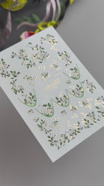 White Blossom Nail Decals — Floral Branch Gold Foil | CF-831