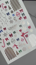 Christmas Bow & Ornament Nail Decals — Gold Foil Holiday | CF-783