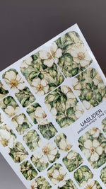 Ivory Floral Pedicure Wraps — Green Leaves & Gold Foil | pwg-074