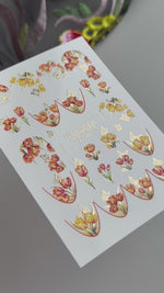 Tulip Nail Decals — Red & Yellow Blooms, Gold Foil Butterflies | CF-834