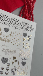 Love Text Heart Nail Decals — Mixed Hearts Gold Foil | CF-814