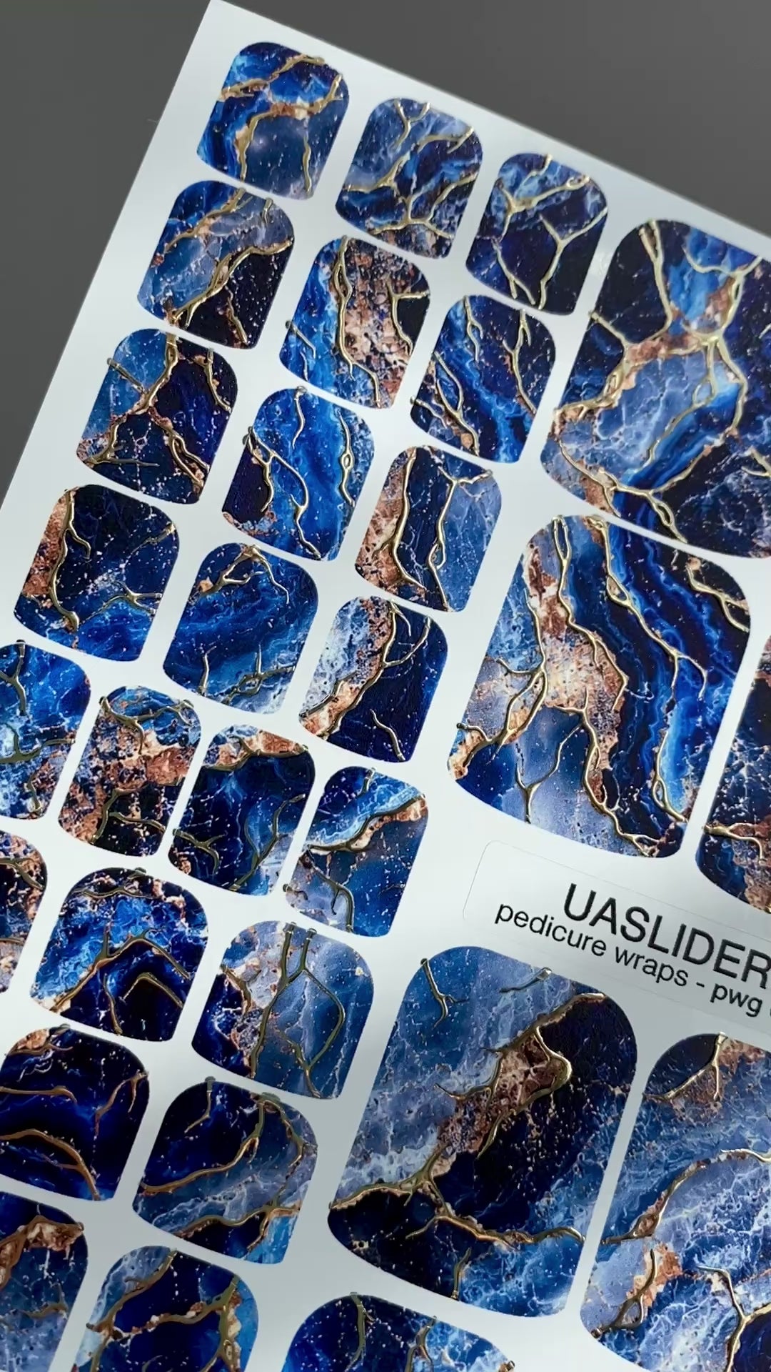 Blue Geode Pedicure Nail Wraps — Gold Foil Marble | pwg-047