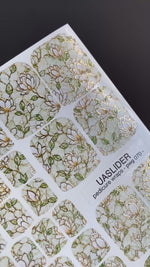 Ivory Magnolia Pedicure Wraps — Gold Foil & Sage | pwg-070
