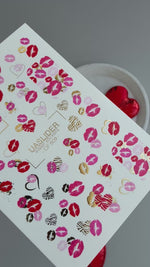Kiss Print Nail Decals — Lips in Pink, Red & Gold Foil | CF-809