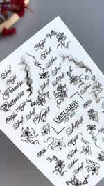 Floral Script Nail Decals — Gold Foil Lily Line Art & Words | CF-856