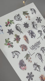 Christmas Horse Nail Decals — Holiday Floral & Gold Foil | CF-786